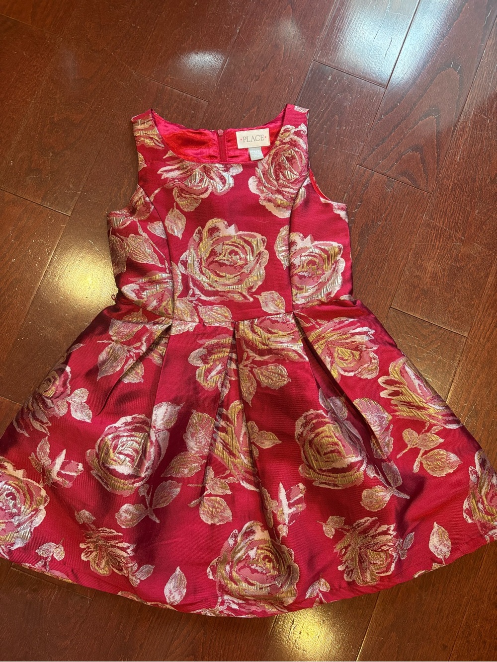 The Children's Place Red Floral Jacquard Party Dress with Gold Accents